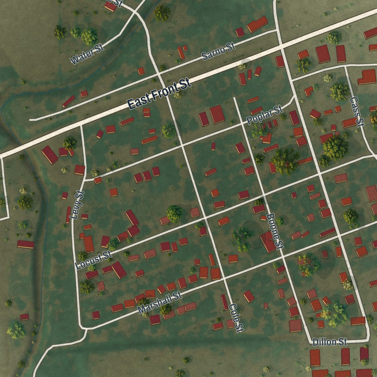 Second close-up of the map of Morehouse, Missouri print showing more streets and buildings