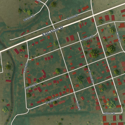 Second close-up of the map of Morehouse, Missouri print showing more streets and buildings