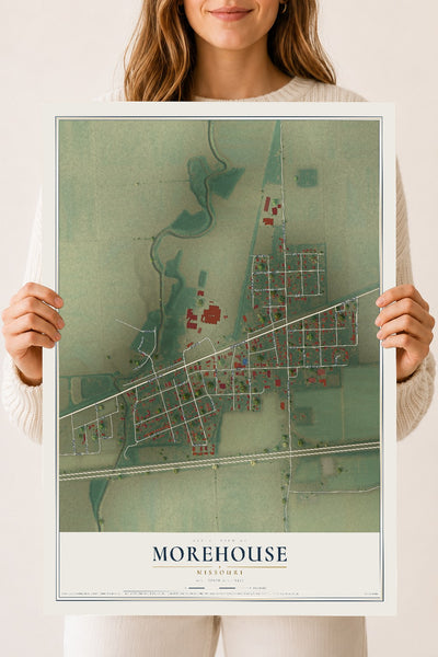 Map of Morehouse, Missouri, 18 x 24 inch unframed archival matte print