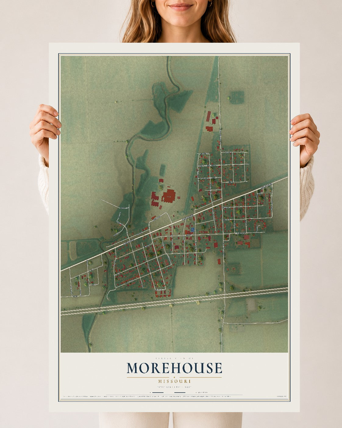 Map of Morehouse, Missouri, 24 x 36 inch unframed archival matte print