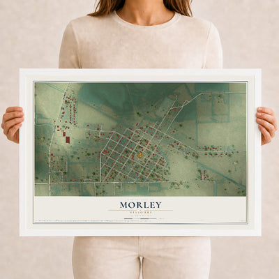 Map of Morley, Missouri, 12 x 18 inch print in a white wood frame