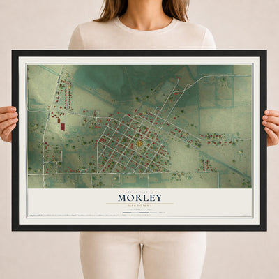 Map of Morley, Missouri, 18 x 24 inch print in a black wood frame