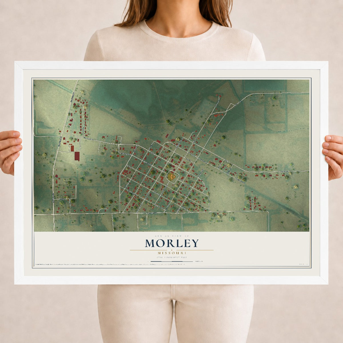 Map of Morley, Missouri, 18 x 24 inch print in a white wood frame