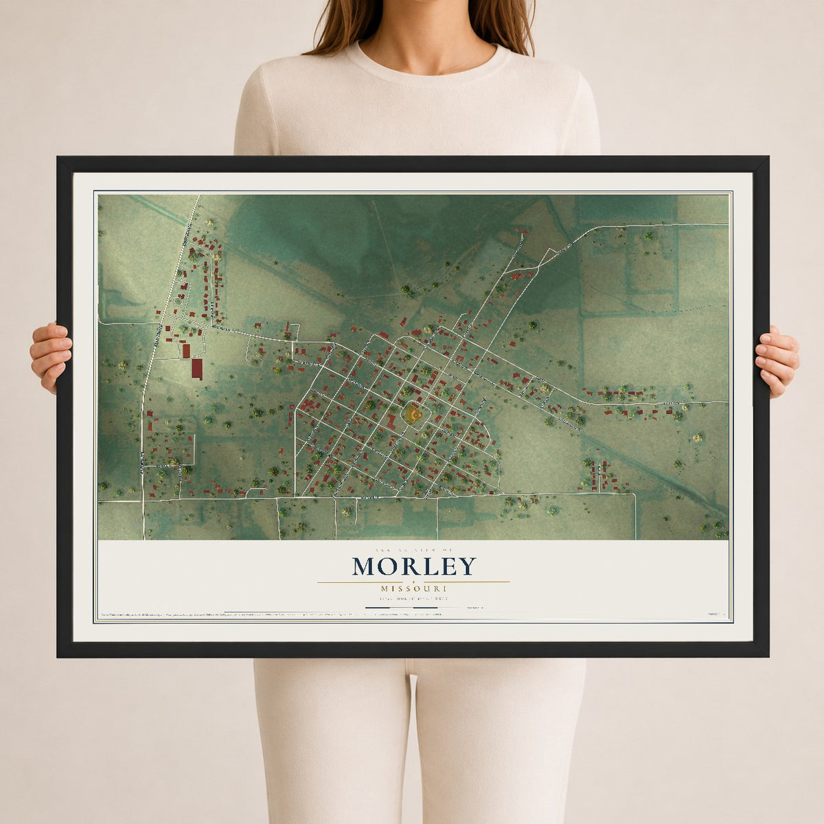 Map of Morley, Missouri, 24 x 36 inch print in a black wood frame