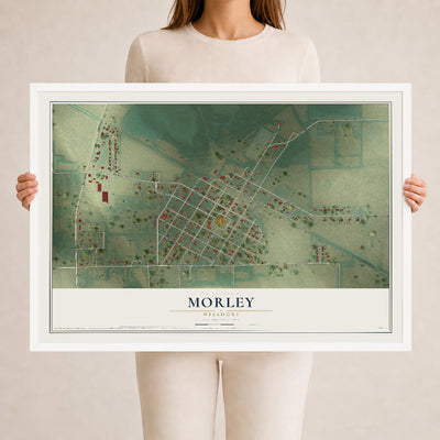 Map of Morley, Missouri, 24 x 36 inch print in a white wood frame
