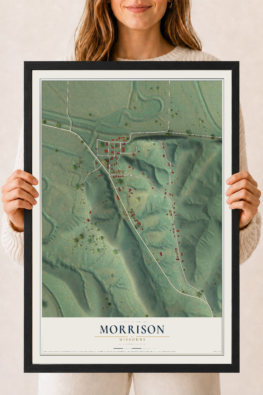 Map of Morrison, Missouri, 18 x 24 inch print in a black wood frame