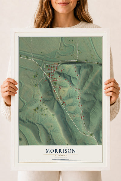 Map of Morrison, Missouri, 18 x 24 inch print in a white wood frame