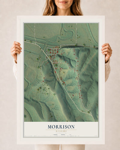 Map of Morrison, Missouri, 24 x 36 inch print in a white wood frame