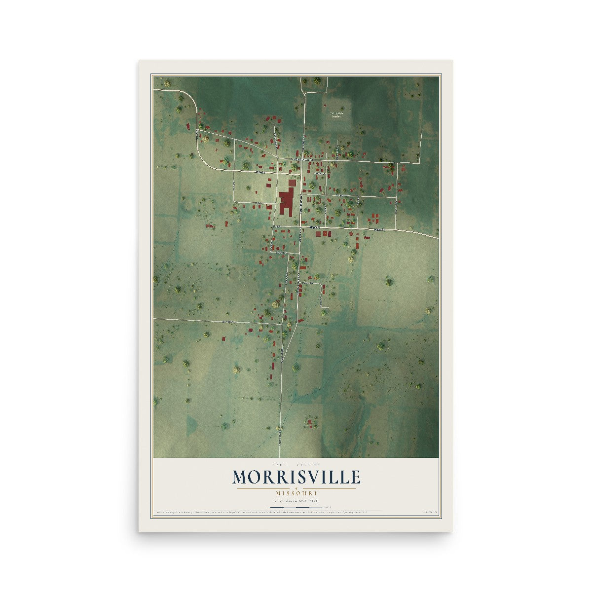 Map of Morrisville, Missouri, 12 x 18 inch unframed archival matte print