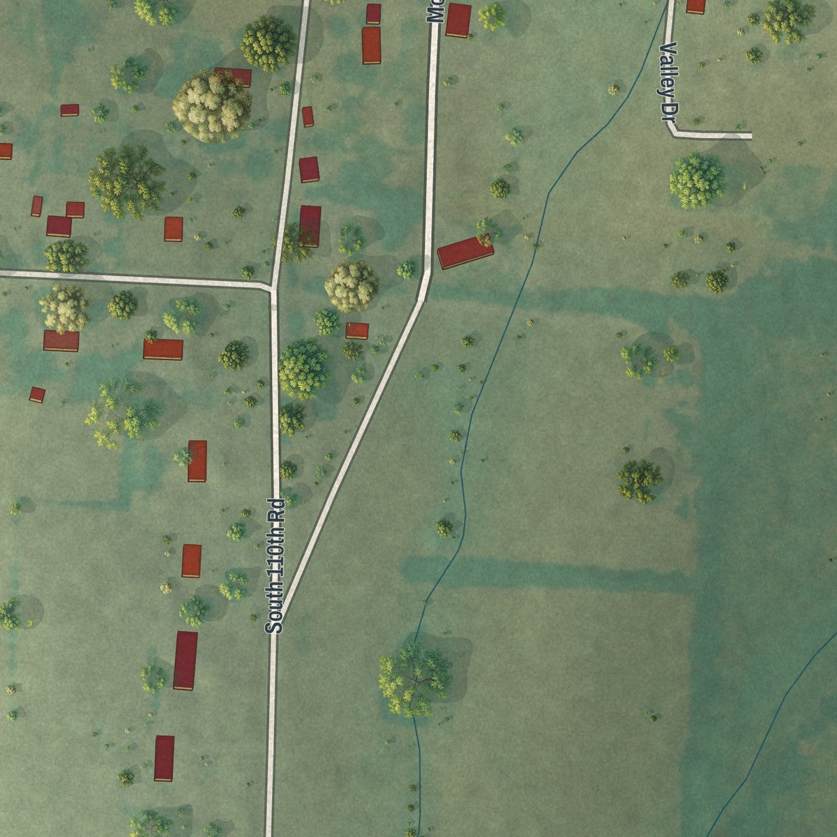 Second close-up of the map of Morrisville, Missouri print showing more streets and buildings