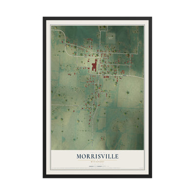 Map of Morrisville, Missouri, 12 x 18 inch print in a black wood frame