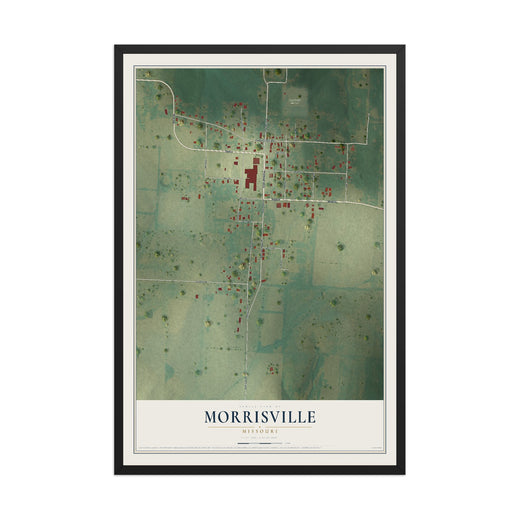 Map of Morrisville, Missouri, 12 x 18 inch print in a black wood frame
