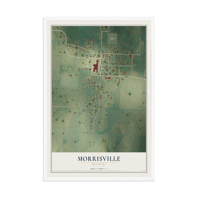 Map of Morrisville, Missouri, 12 x 18 inch print in a white wood frame