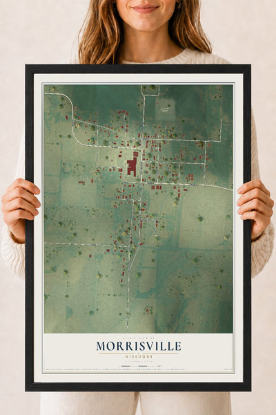 Map of Morrisville, Missouri, 18 x 24 inch print in a black wood frame