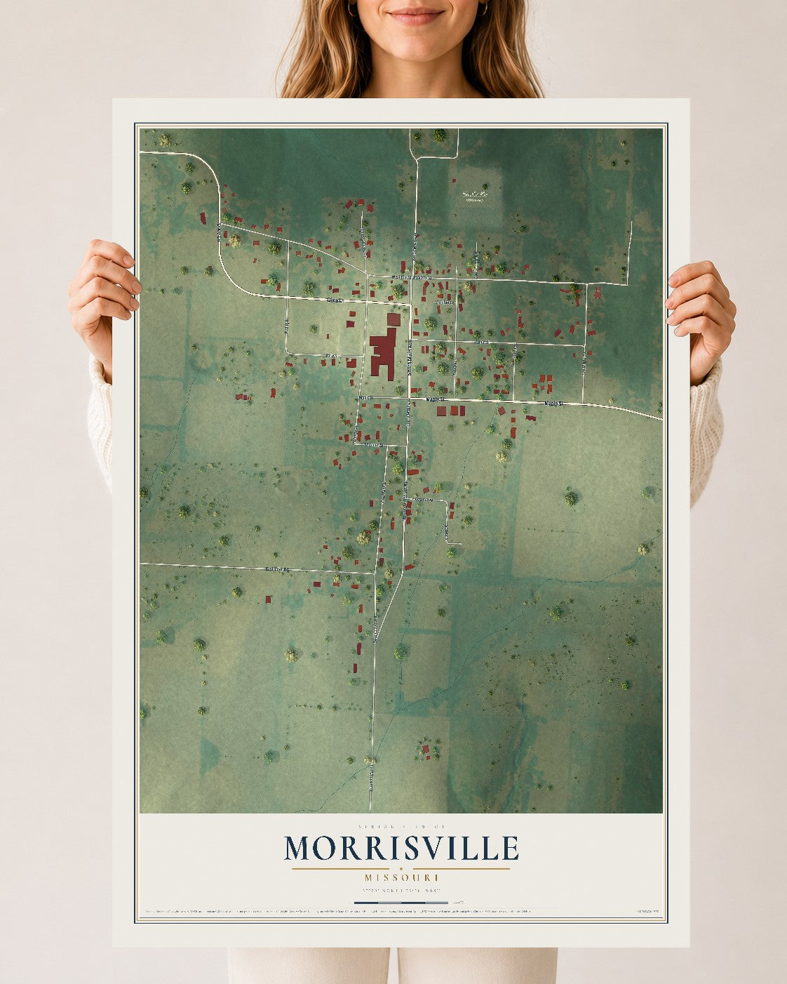 Map of Morrisville, Missouri, 24 x 36 inch unframed archival matte print