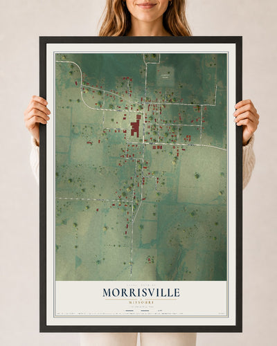 Map of Morrisville, Missouri, 24 x 36 inch print in a black wood frame