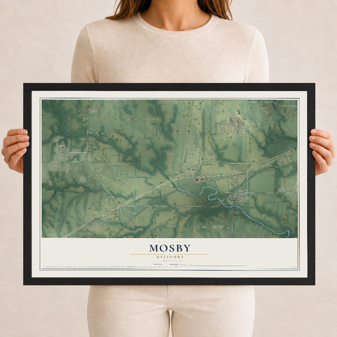 Map of Mosby, Missouri, 12 x 18 inch print in a black wood frame
