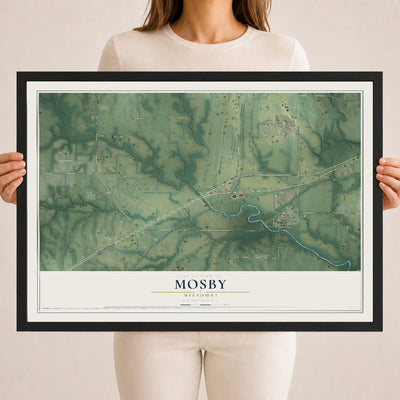 Map of Mosby, Missouri, 18 x 24 inch print in a black wood frame