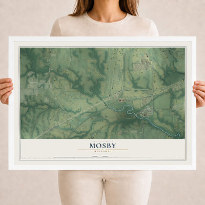 Map of Mosby, Missouri, 18 x 24 inch print in a white wood frame