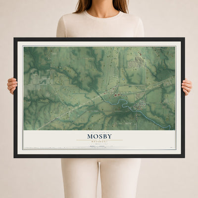 Map of Mosby, Missouri, 24 x 36 inch print in a black wood frame
