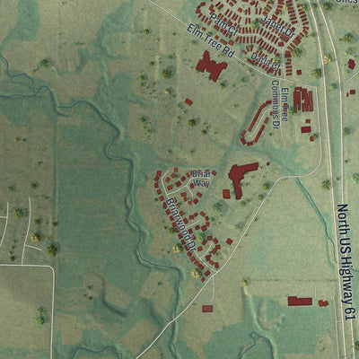 Second close-up of the map of Moscow Mills, Missouri print showing more streets and buildings
