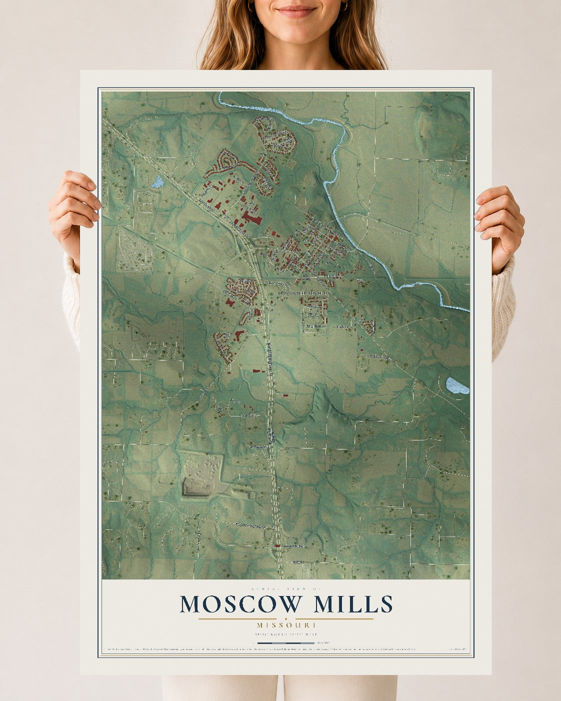 Map of Moscow Mills, Missouri, 24 x 36 inch unframed archival matte print