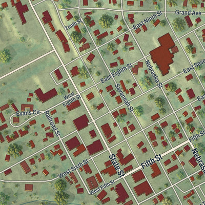 Close-up of the map of Mound City, Missouri print showing street and building detail