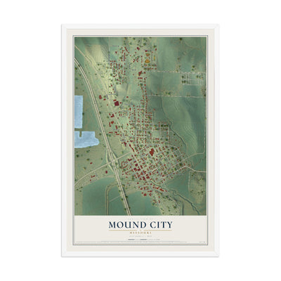 Map of Mound City, Missouri, 12 x 18 inch print in a white wood frame