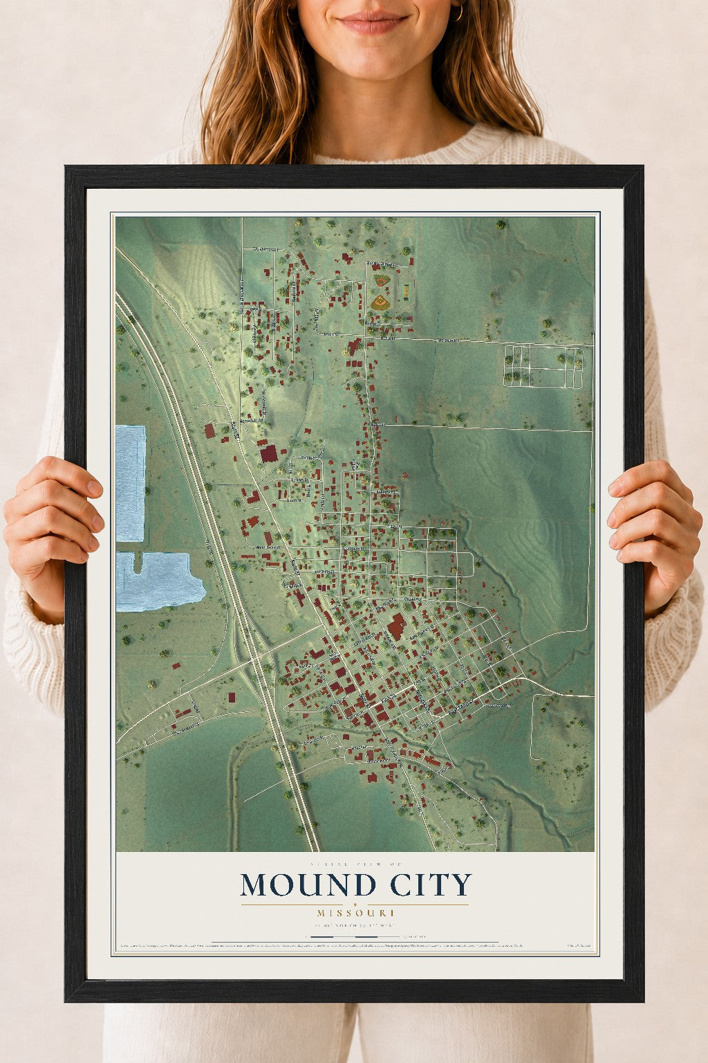 Map of Mound City, Missouri, 18 x 24 inch print in a black wood frame