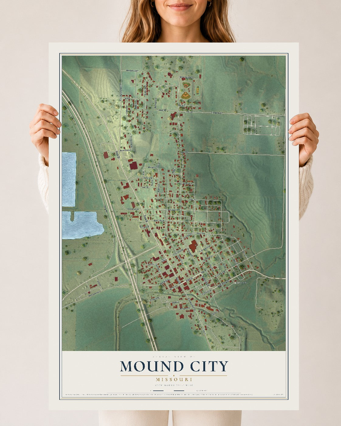 Map of Mound City, Missouri, 24 x 36 inch unframed archival matte print