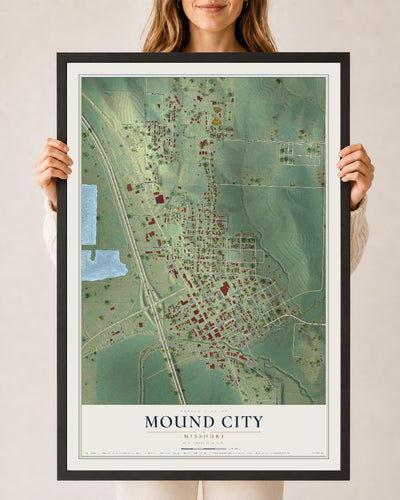Map of Mound City, Missouri, 24 x 36 inch print in a black wood frame
