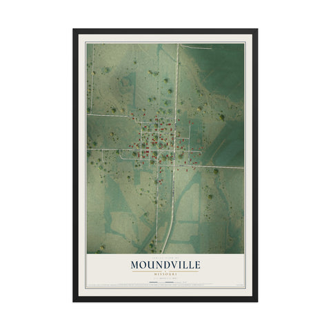 Map of Moundville, Missouri, 12 x 18 inch print in a black wood frame
