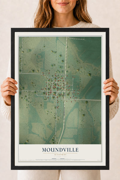 Map of Moundville, Missouri, 18 x 24 inch print in a black wood frame