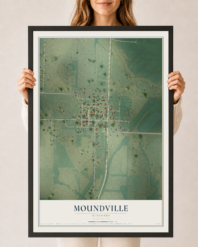 Map of Moundville, Missouri, 24 x 36 inch print in a black wood frame
