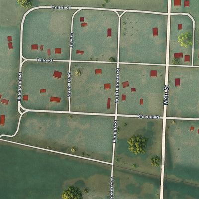 Close-up of the map of Mount Leonard, Missouri print showing street and building detail