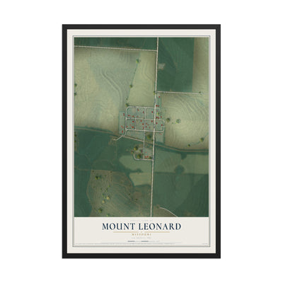 Map of Mount Leonard, Missouri, 12 x 18 inch print in a black wood frame