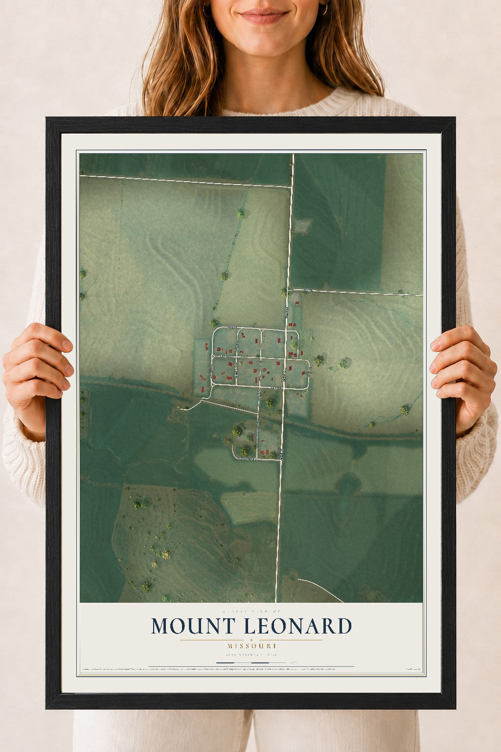 Map of Mount Leonard, Missouri, 18 x 24 inch print in a black wood frame