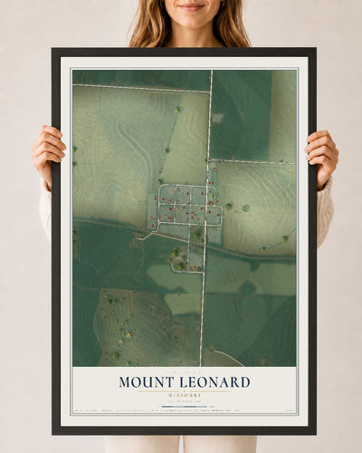 Map of Mount Leonard, Missouri, 24 x 36 inch print in a black wood frame
