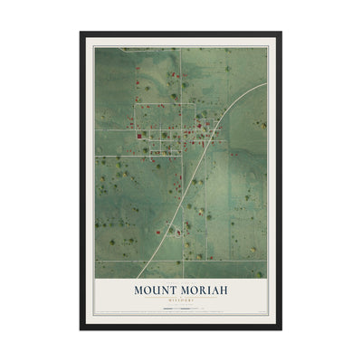 Map of Mount Moriah, Missouri, 12 x 18 inch print in a black wood frame
