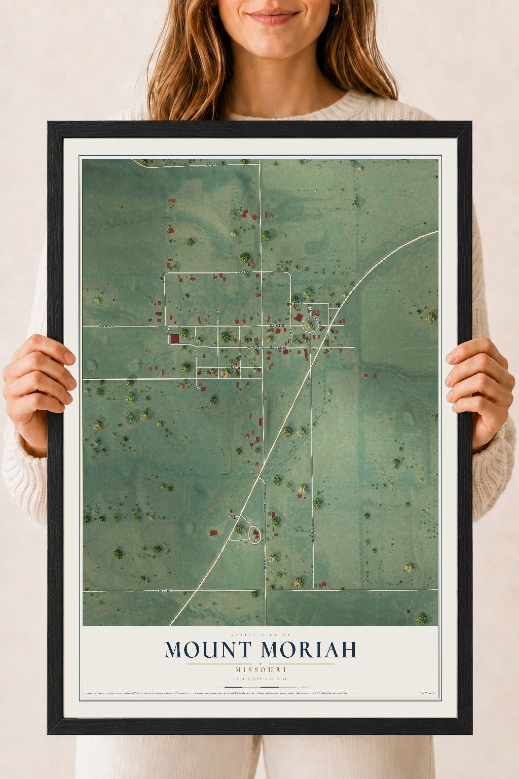 Map of Mount Moriah, Missouri, 18 x 24 inch print in a black wood frame