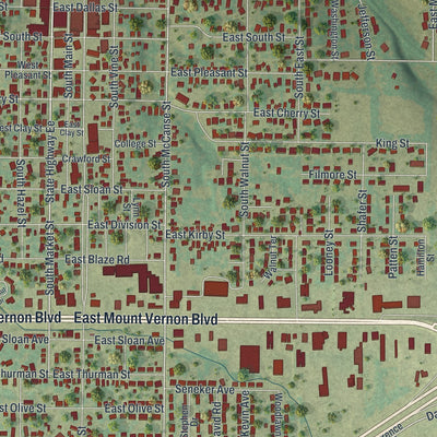 Close-up of the map of Mount Vernon, Missouri print showing street and building detail