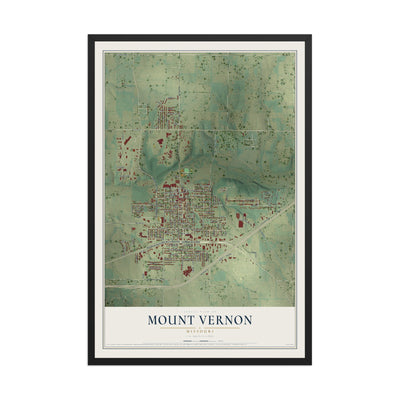 Map of Mount Vernon, Missouri, 12 x 18 inch print in a black wood frame