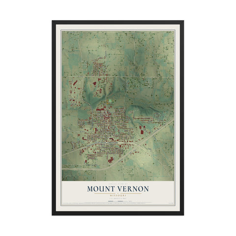 Map of Mount Vernon, Missouri, 12 x 18 inch print in a black wood frame