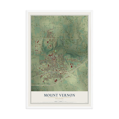 Map of Mount Vernon, Missouri, 12 x 18 inch print in a white wood frame
