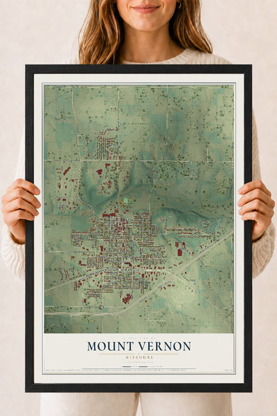 Map of Mount Vernon, Missouri, 18 x 24 inch print in a black wood frame