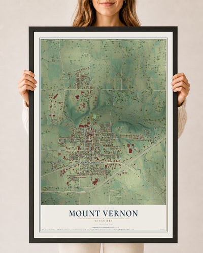 Map of Mount Vernon, Missouri, 24 x 36 inch print in a black wood frame