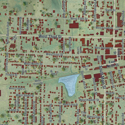 Close-up of the map of Mountain Grove, Missouri print showing street and building detail