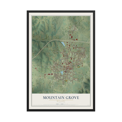 Map of Mountain Grove, Missouri, 12 x 18 inch print in a black wood frame