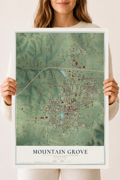 Map of Mountain Grove, Missouri, 18 x 24 inch unframed archival matte print