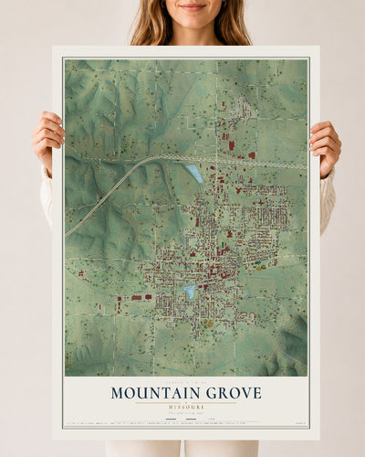 Map of Mountain Grove, Missouri, 24 x 36 inch unframed archival matte print